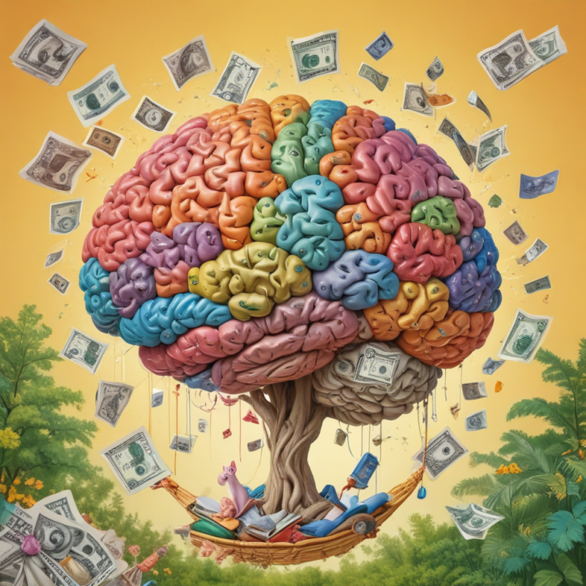 happy brain tree with money around it