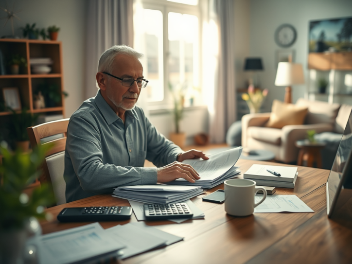 man with financial papers and calculator