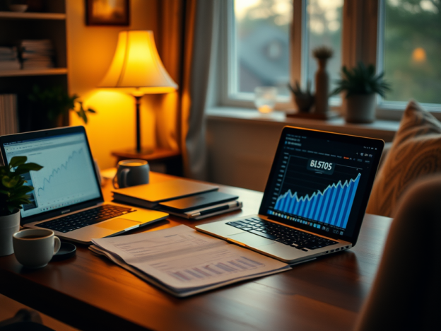 laptops with financial data in graph