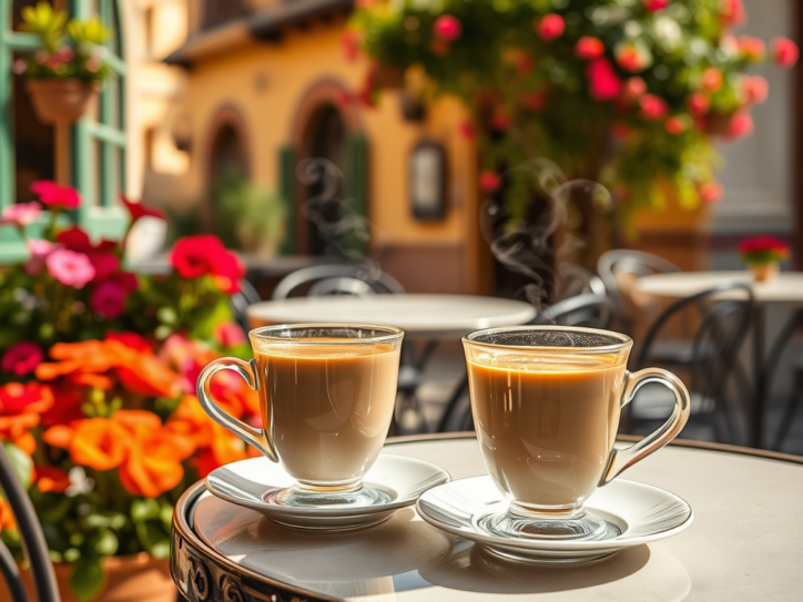 two coffee cups on table in Italy